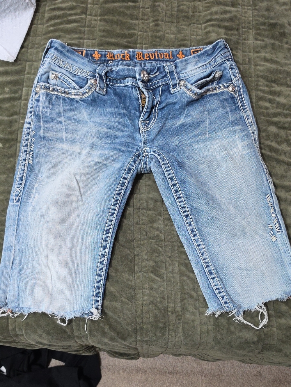 Rock Revival Light Blue Distressed Cutoff Denim Bermuda Shorts